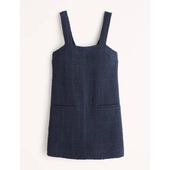 Abercrombie & Fitch NWT MSRP $80 Navy Lined Boucle Dress Fit To Flatter‎ Size L - Picture 1 of 12